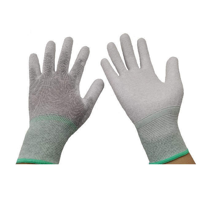 ESD PU Coated Nylon/Carbon Gloves; Fingertips/Palm coated