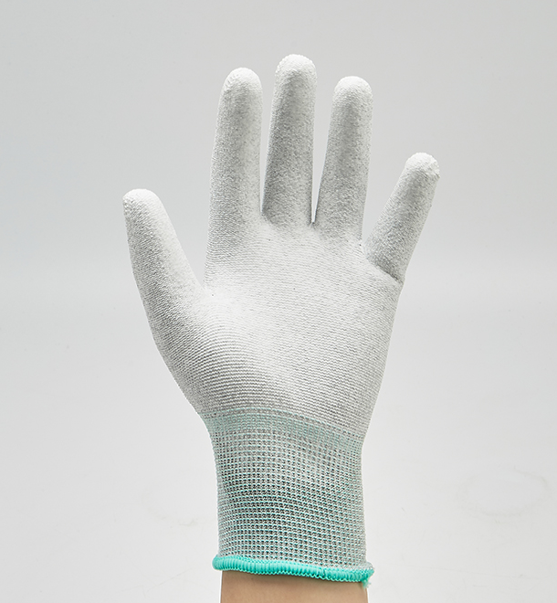 ESD PU Coated Nylon/Carbon Gloves; Fingertips/Palm coated