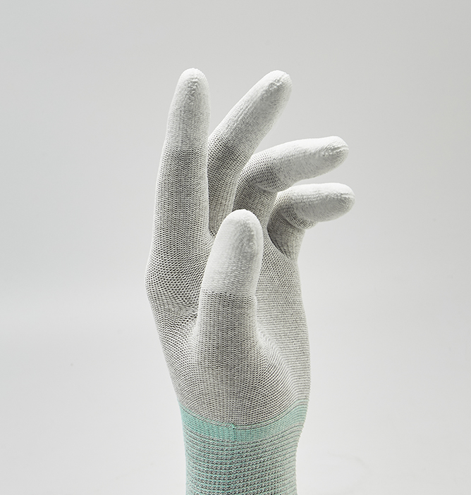 ESD PU Coated Nylon/Carbon Gloves; Fingertips/Palm coated