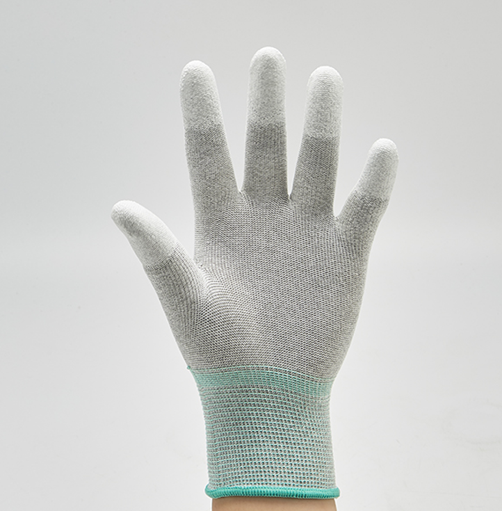 ESD PU Coated Nylon/Carbon Gloves; Fingertips/Palm coated