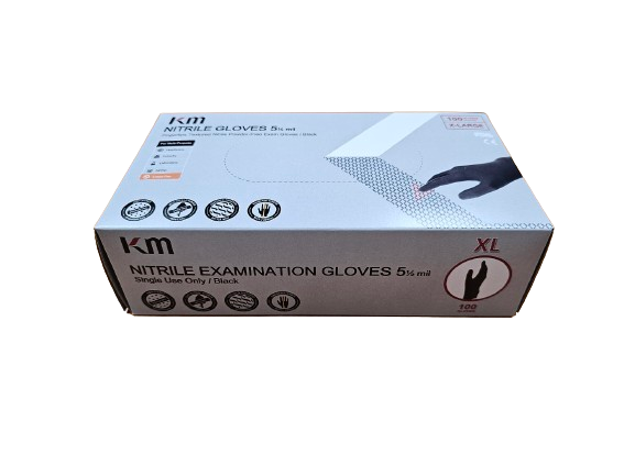 KM Nitrile Exam Gloves 5.5 Mil, Fingertips Textured; Black