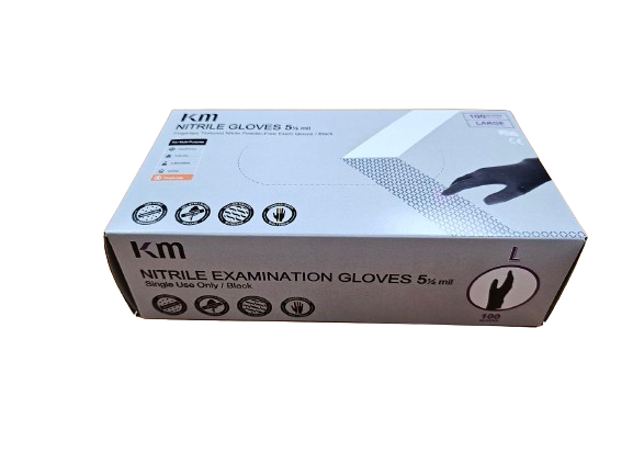 KM Nitrile Exam Gloves 5.5 Mil, Fingertips Textured; Black