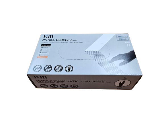 KM Nitrile Exam Gloves 5.5 Mil, Fingertips Textured; Black
