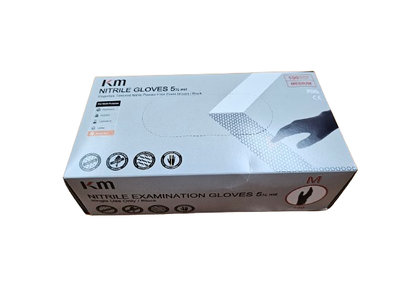 KM Nitrile Exam Gloves 5.5 Mil, Fingertips Textured; Black
