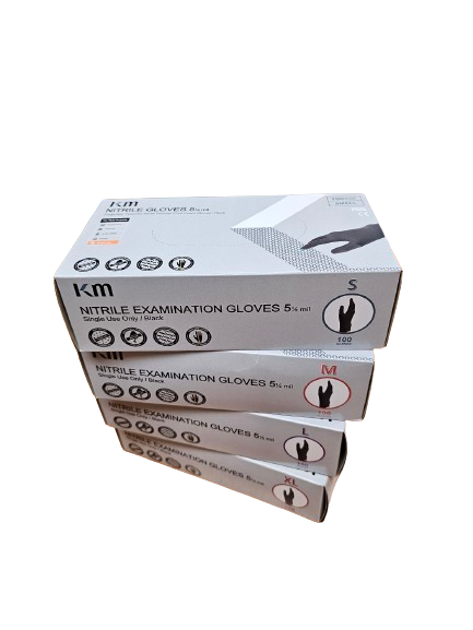 KM Nitrile Exam Gloves 5.5 Mil, Fingertips Textured; Black